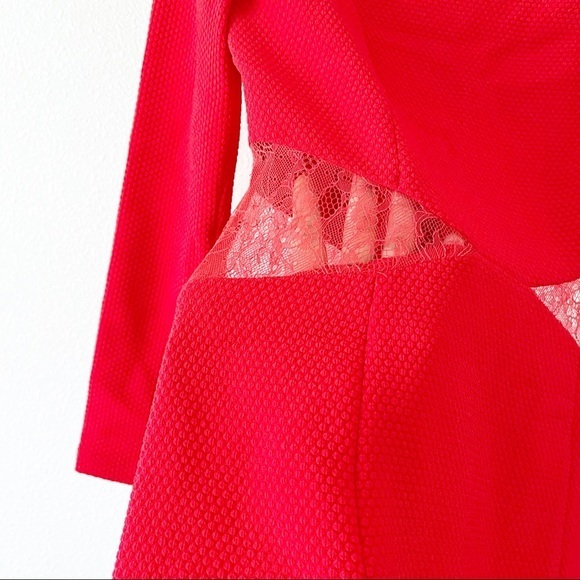 Sandro Paris Rayke Red Lace Cutout Jersey Dress - Picture 6 of 12